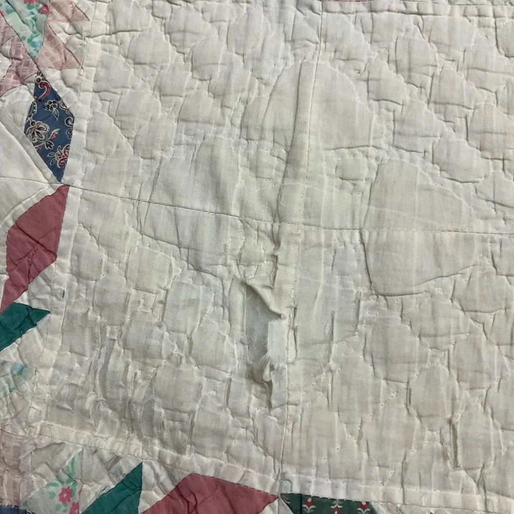 Vintage Hand Quilted Star Quilt 64x82 Labeled Patchwork American Cottage Bedding